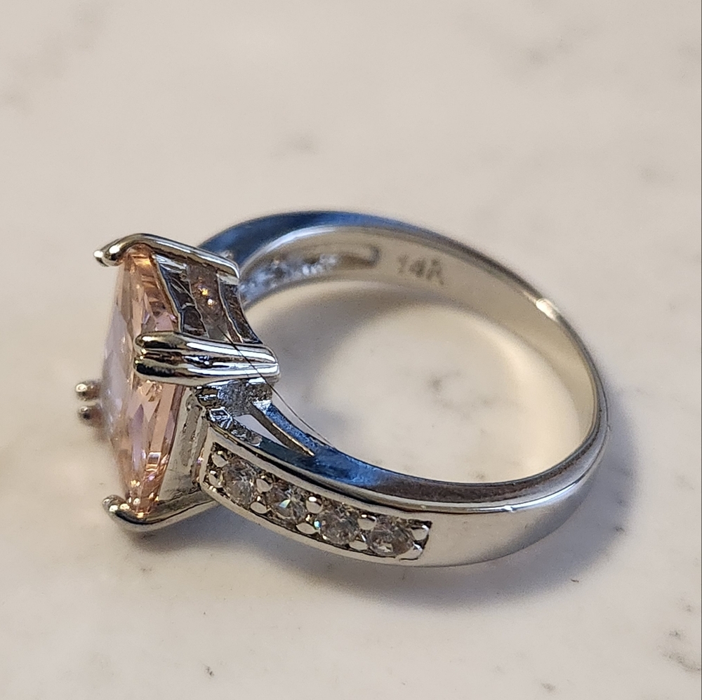 New 2 ct Pink Topaz Diamond 14k White Gold Plated Ring - Picture 4 of 4